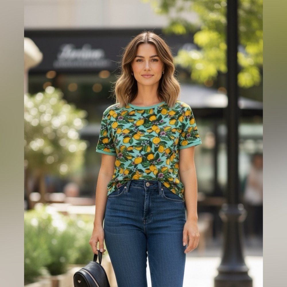 Vera Bradley Floral Lemon Print Top